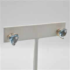 Clyde Duneier 14K Yellow Cabochon Heart Cut Blue Topaz & Diamond Stud Earrings